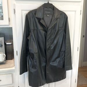 Banana Republic Button Front Casual Black Thick Leather Barn Coat Jacket Small